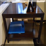 F06. Mitchell Gold wood side table. 23”h x 23”w x 26”d - $275